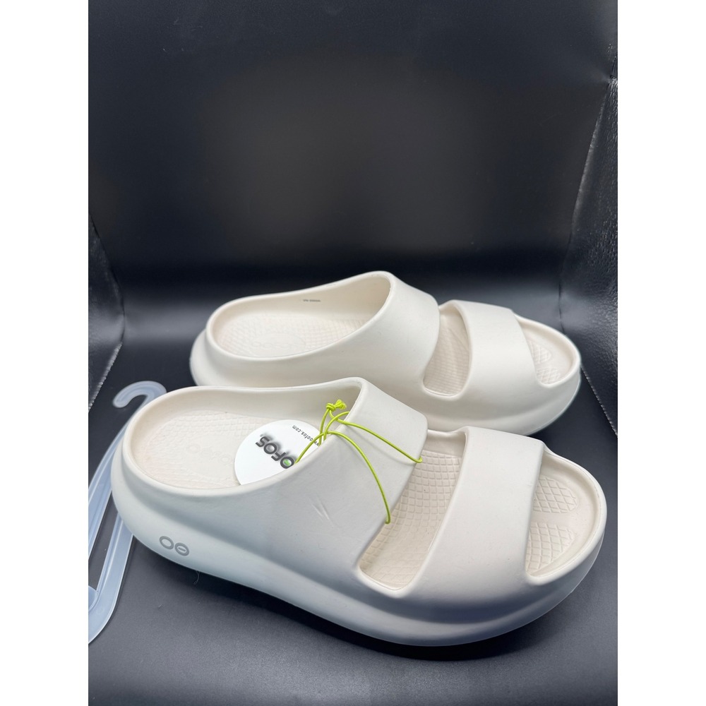Oofos OOahh Sport Flex Sandals Eggshell White Slides M7 W9 EU40 Recovery Shoes